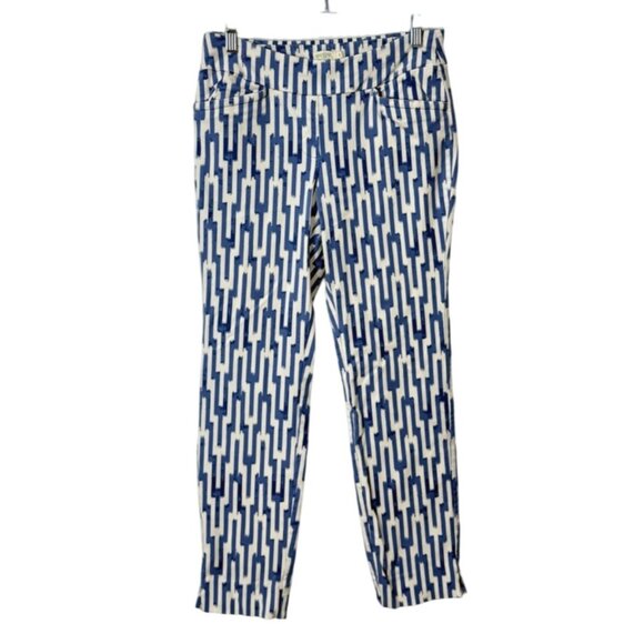 Spartina 449 Maren Pull On Pants Tummy Smoothing Blue White Geometric Size S - Picture 1 of 8